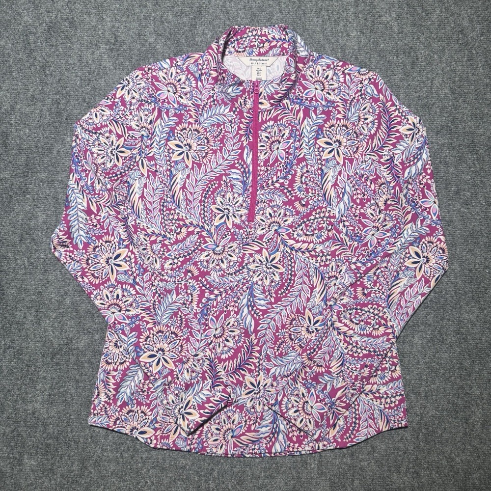 Tommy Bahama Golf & Tennis 1/4 Zip Long Sleeve Pullover Women L Floral Purple